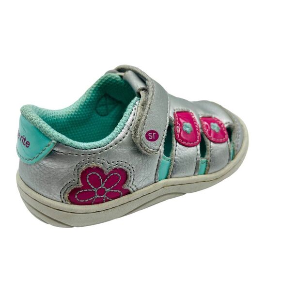 Stride Rite Soft Motion Silver Pink Flowers Shoes Sandals Size 5.5 - Picture 8 of 10